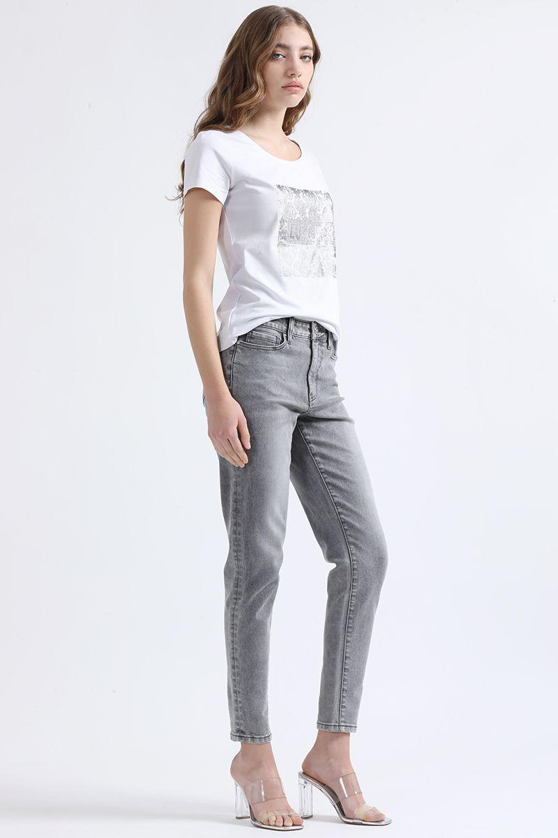 Jeans Skinny Fit, Tiro Medio, Gris Liola-1