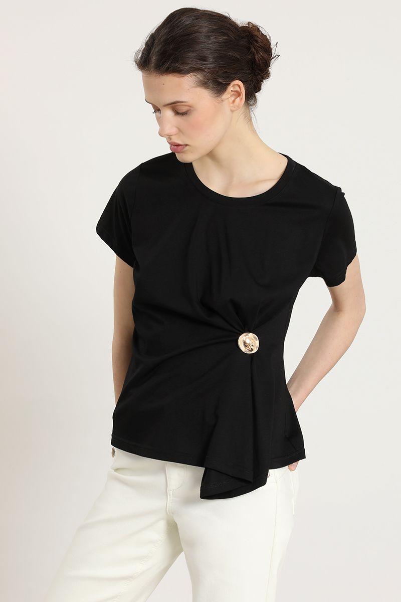 Polera recogido, herraje metal, negro Liola-0