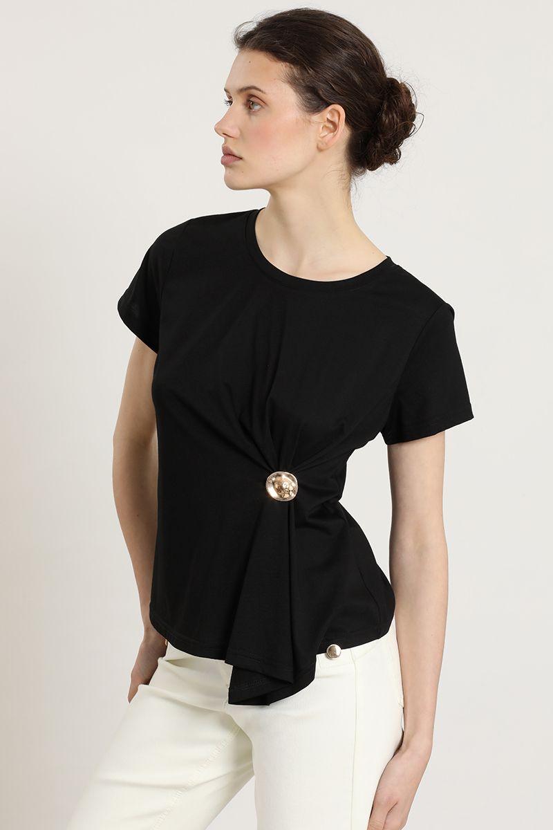 Polera recogido, herraje metal, negro Liola-1