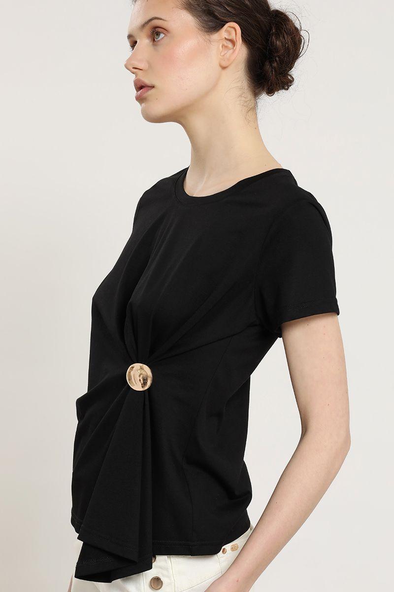 Polera recogido, herraje metal, negro Liola-2