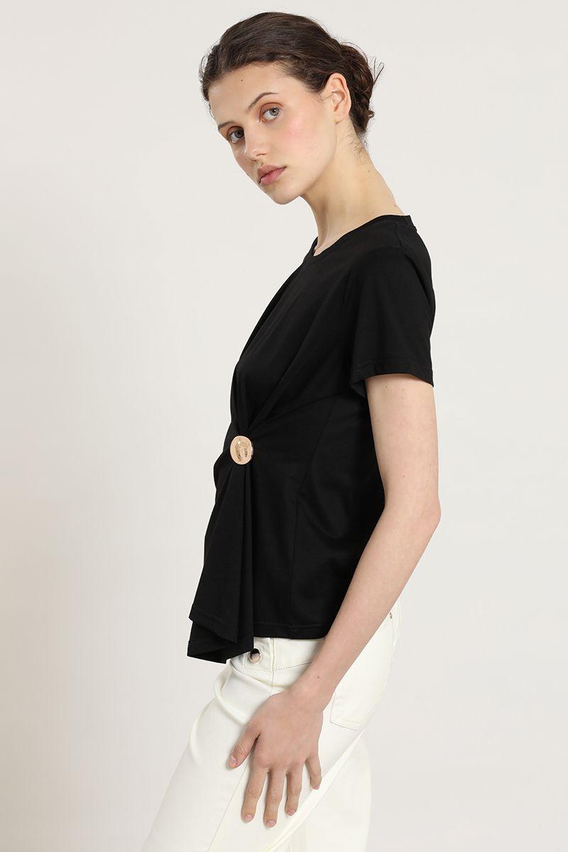 Polera recogido, herraje metal, negro Liola-4