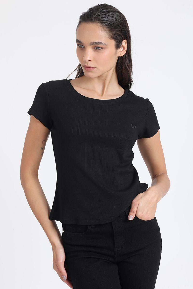 Polera Basica Algodón Ribb, Negro Liola-3