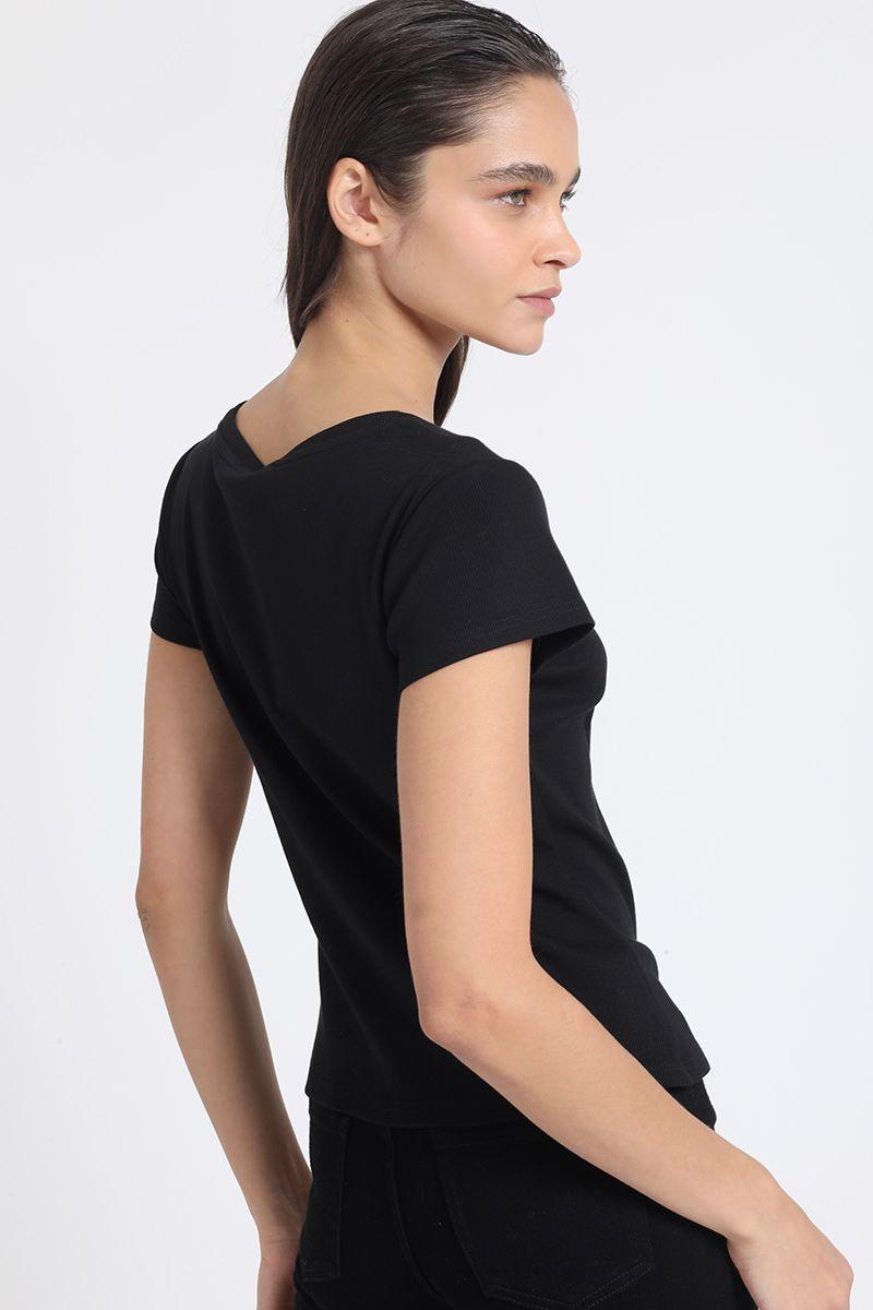 Polera Basica Algodón Ribb, Negro Liola-4