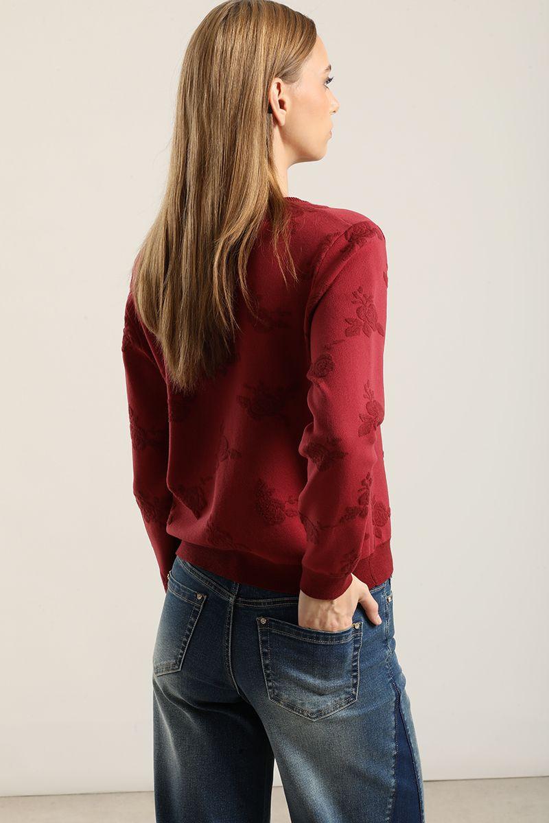 Cardigan punto jacquard flores, burdeo Liola-3