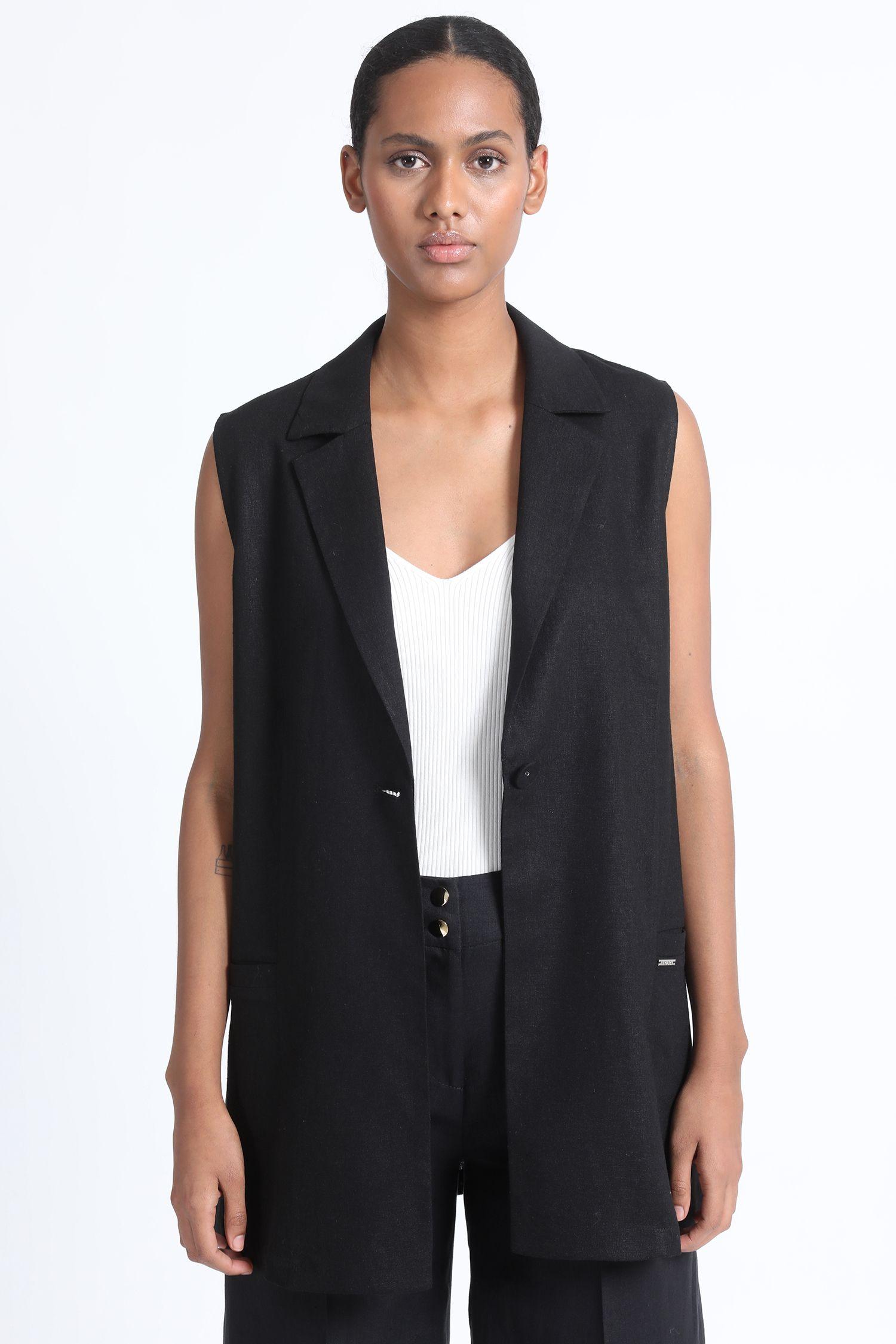 Chaleco Sastre Largo Lino Mix Negro Liola-4