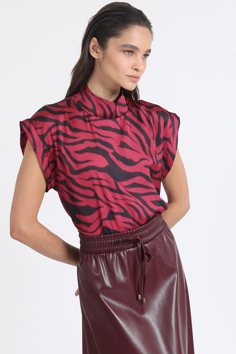 Blusa Satin Estampado Cebra, Fucsia Liola-0