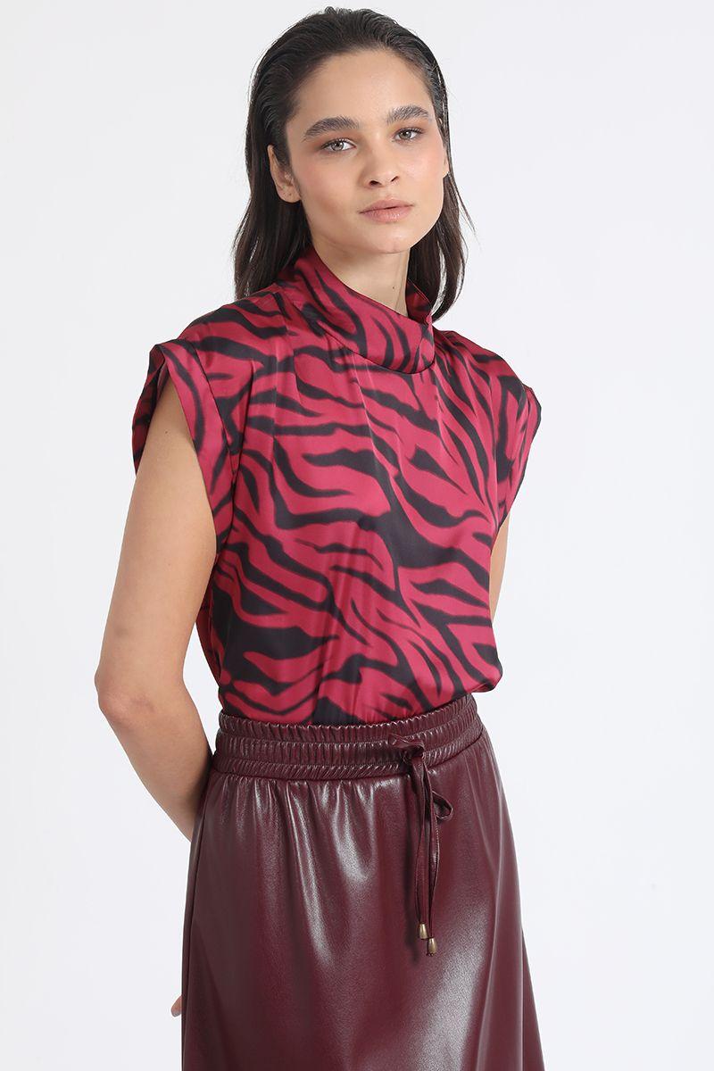 Blusa Satin Estampado Cebra, Fucsia Liola-3