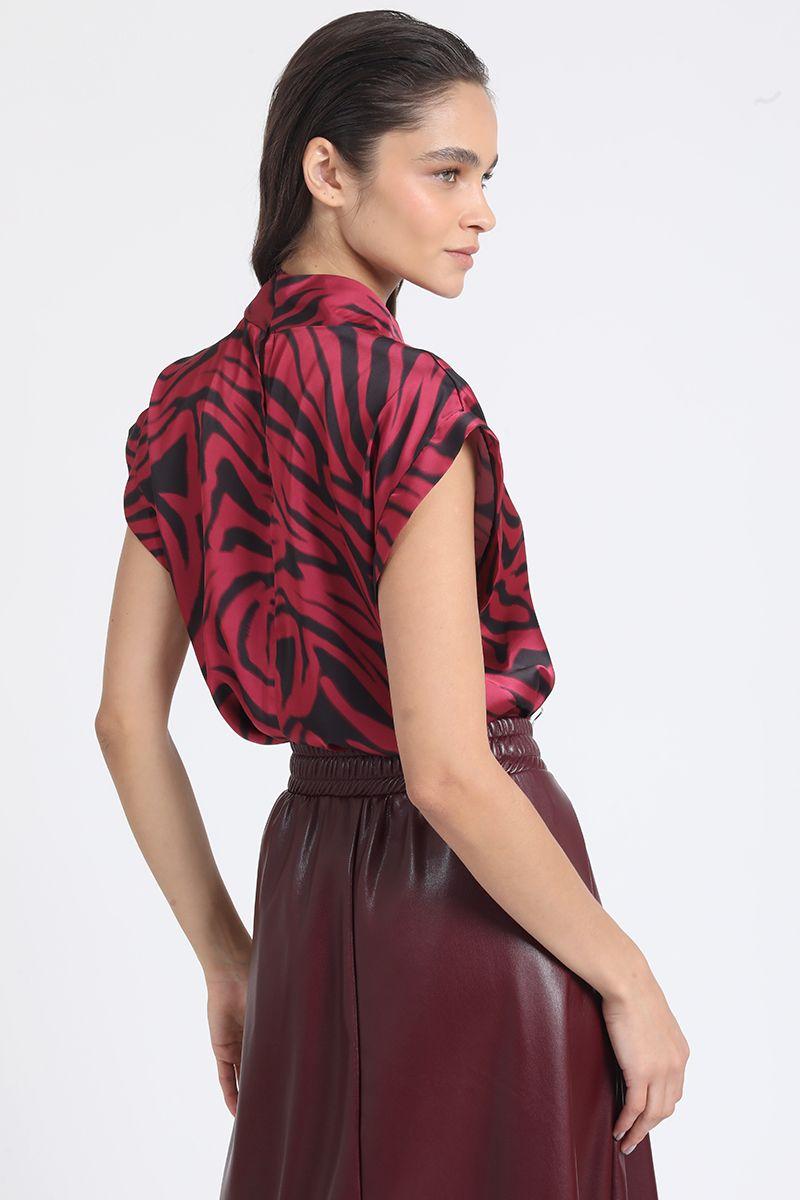 Blusa Satin Estampado Cebra, Fucsia Liola-4