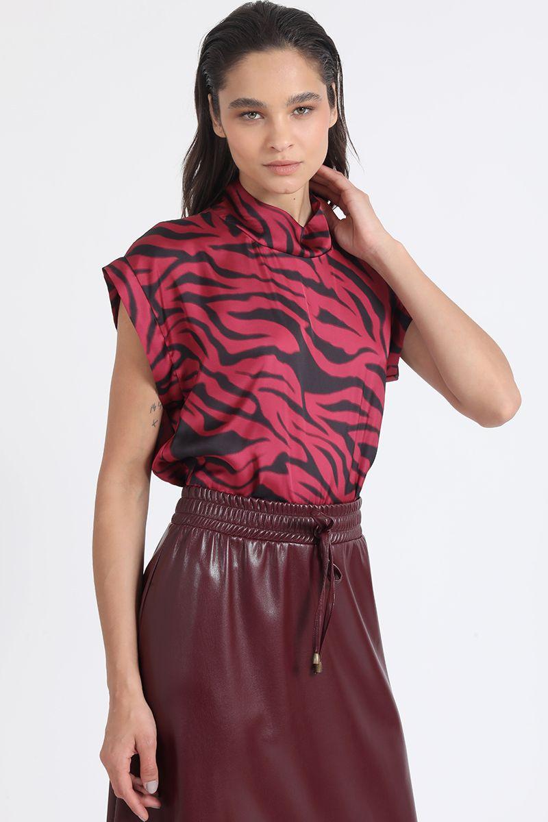 Blusa Satin Estampado Cebra, Fucsia Liola-5