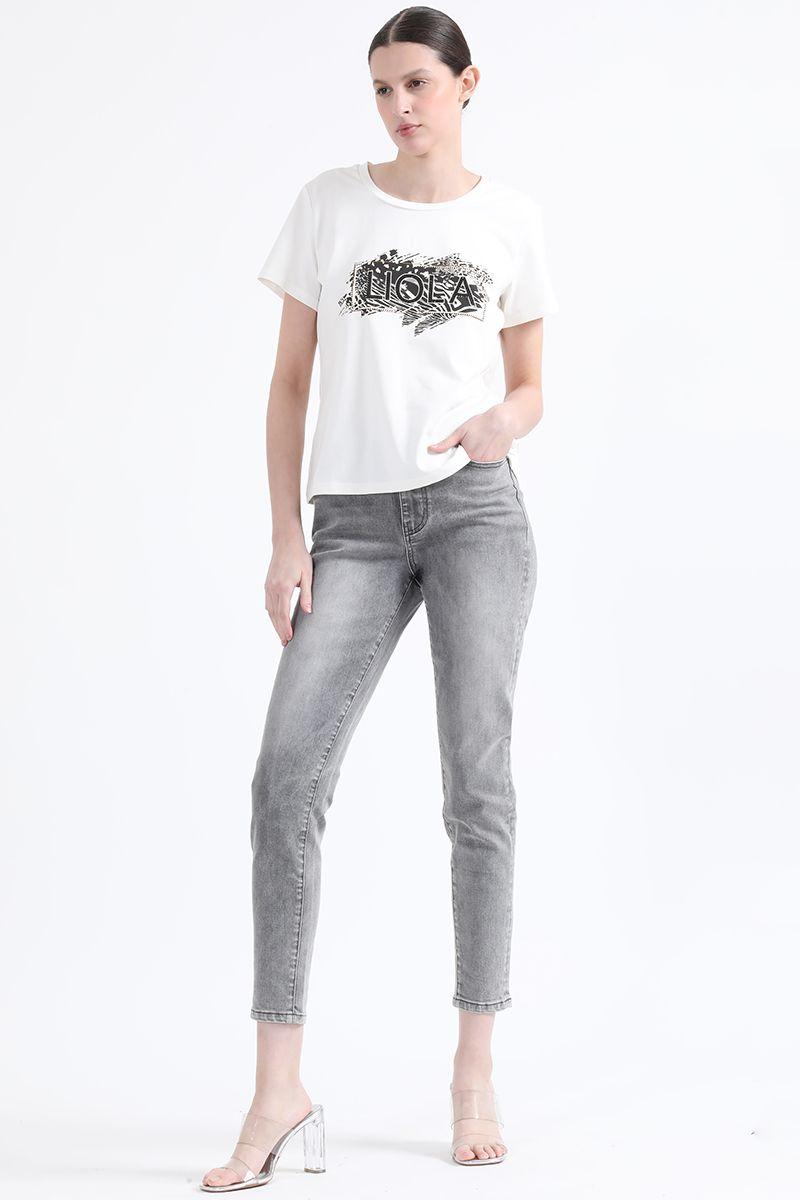 Polera Algodon Spandex Estampado, Crudo Liola-1