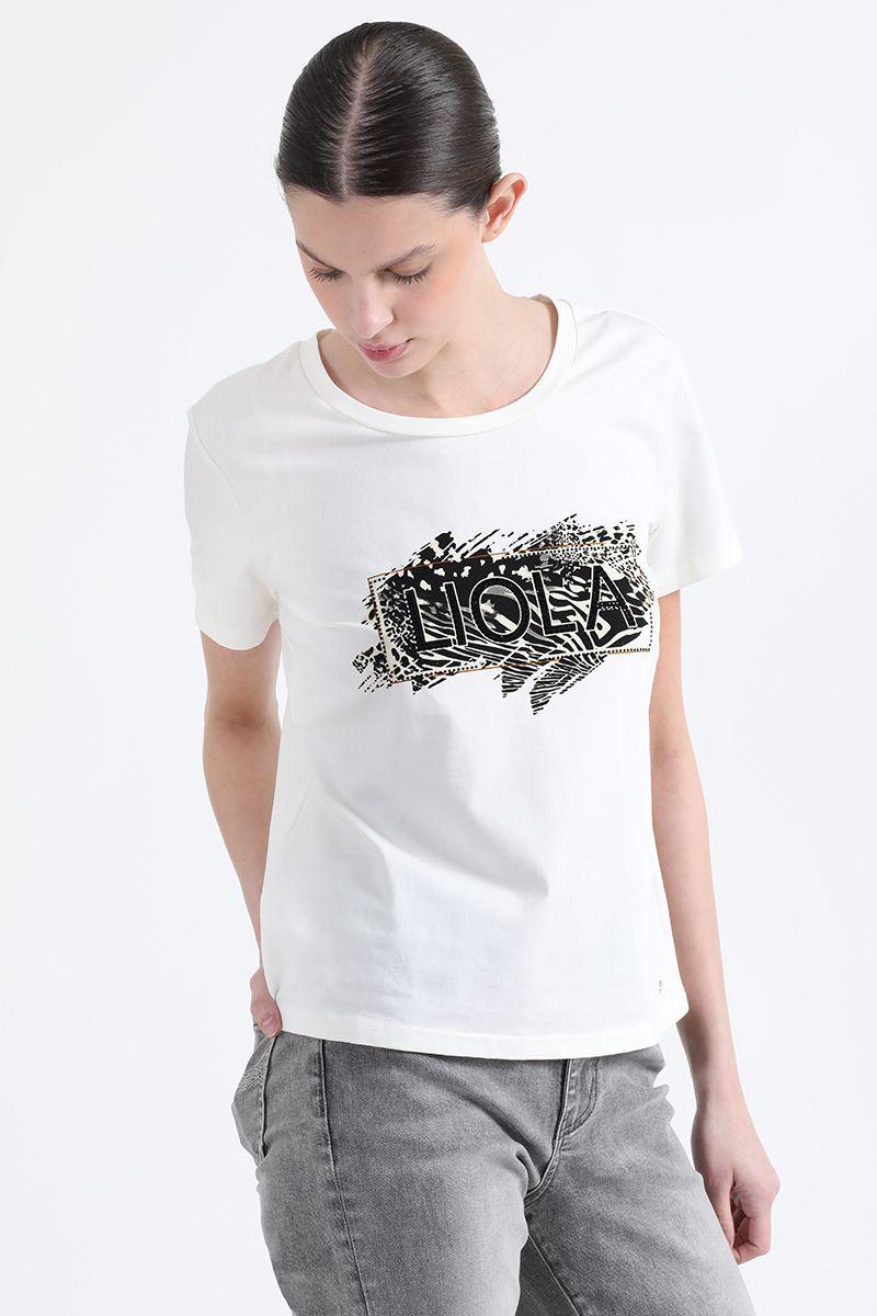 Polera Algodon Spandex Estampado, Crudo Liola-2