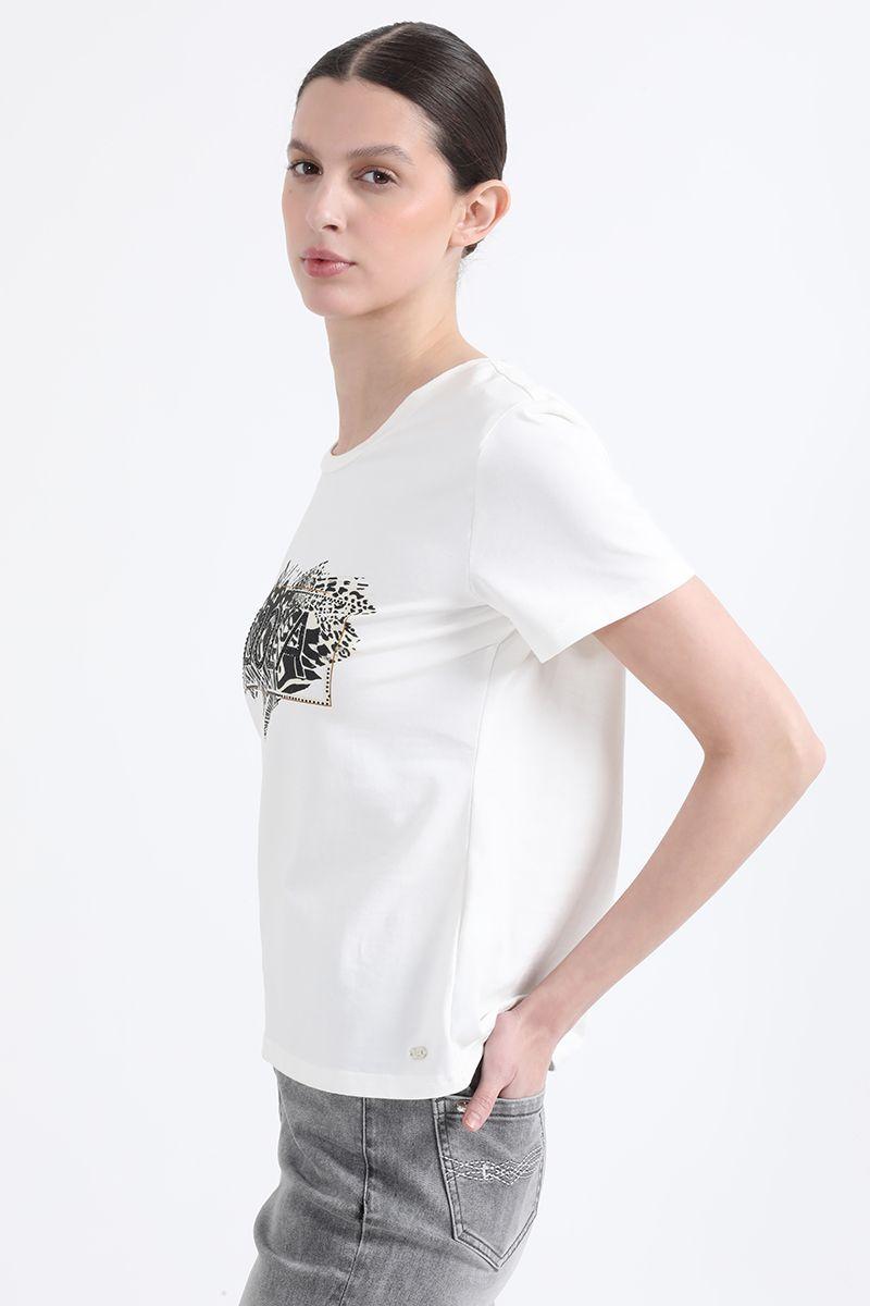 Polera Algodon Spandex Estampado, Crudo Liola-4