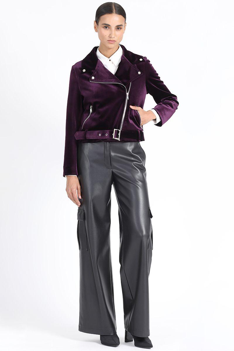 Chaqueta Biker Terciopelo Con Bordado, Arandano Liola-1