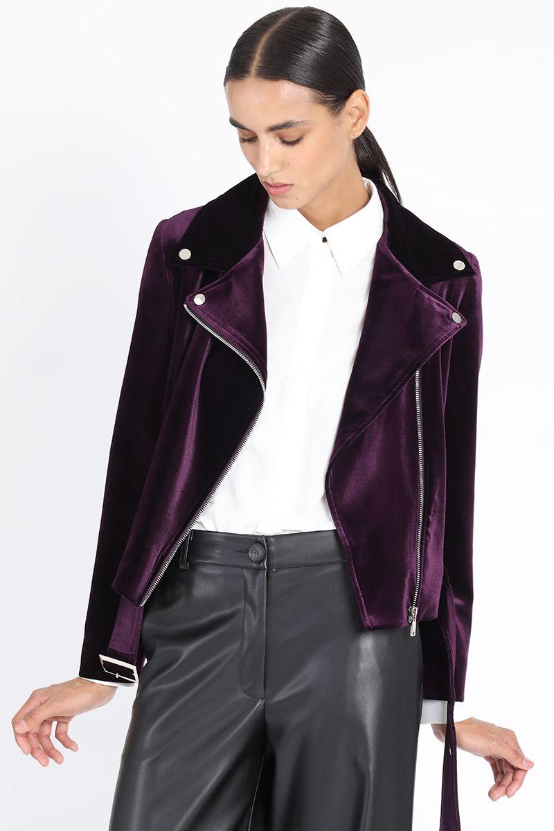 Chaqueta Biker Terciopelo Con Bordado, Arandano Liola-2