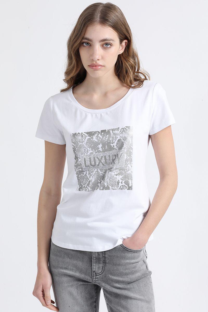 Polera Algodón Spandex, Con Estampado Folia, Crudo Liola-1
