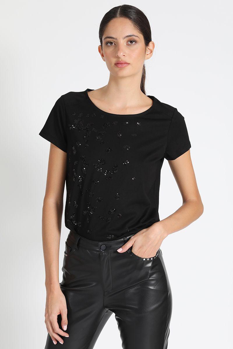 Polera Negra Con Lentejuelas Liola-0