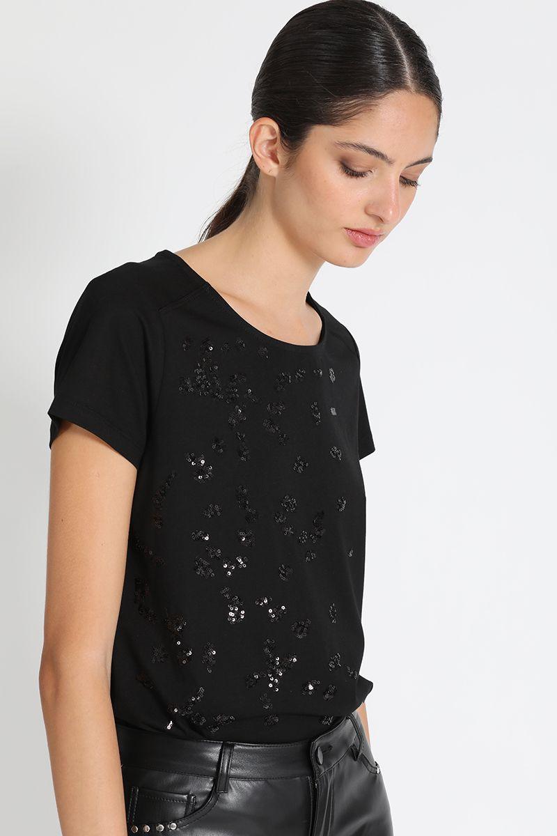 Polera Negra Con Lentejuelas Liola-1
