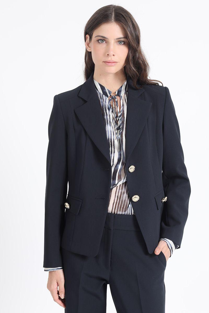 Blazer Entallado Con Cinturon, Azul Marino Liola-0