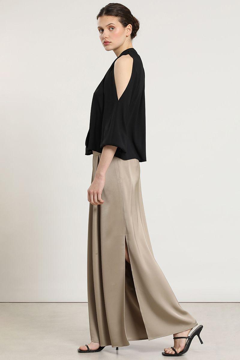 Pantalon palazzo, satin, beige Liola-2