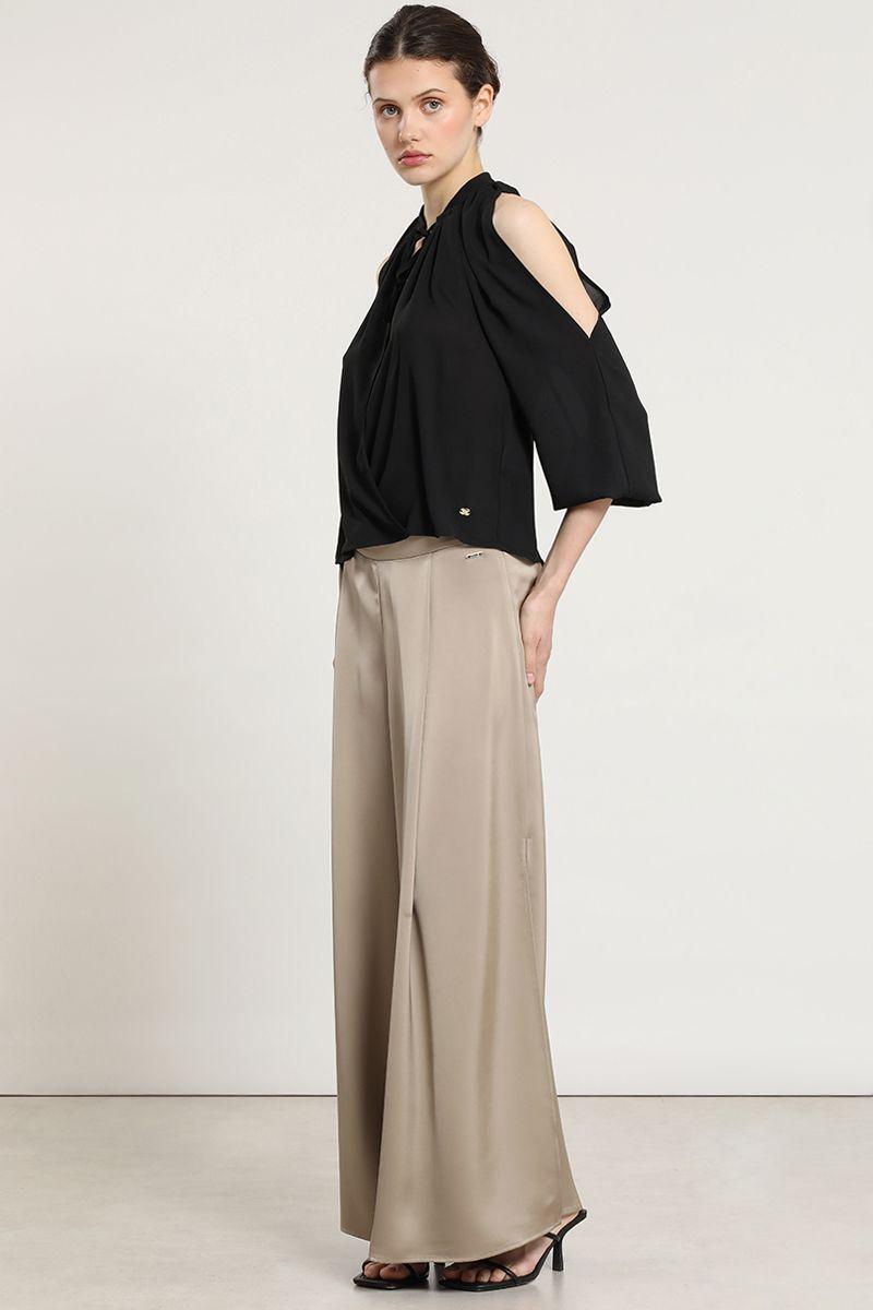 Pantalon palazzo, satin, beige Liola-4