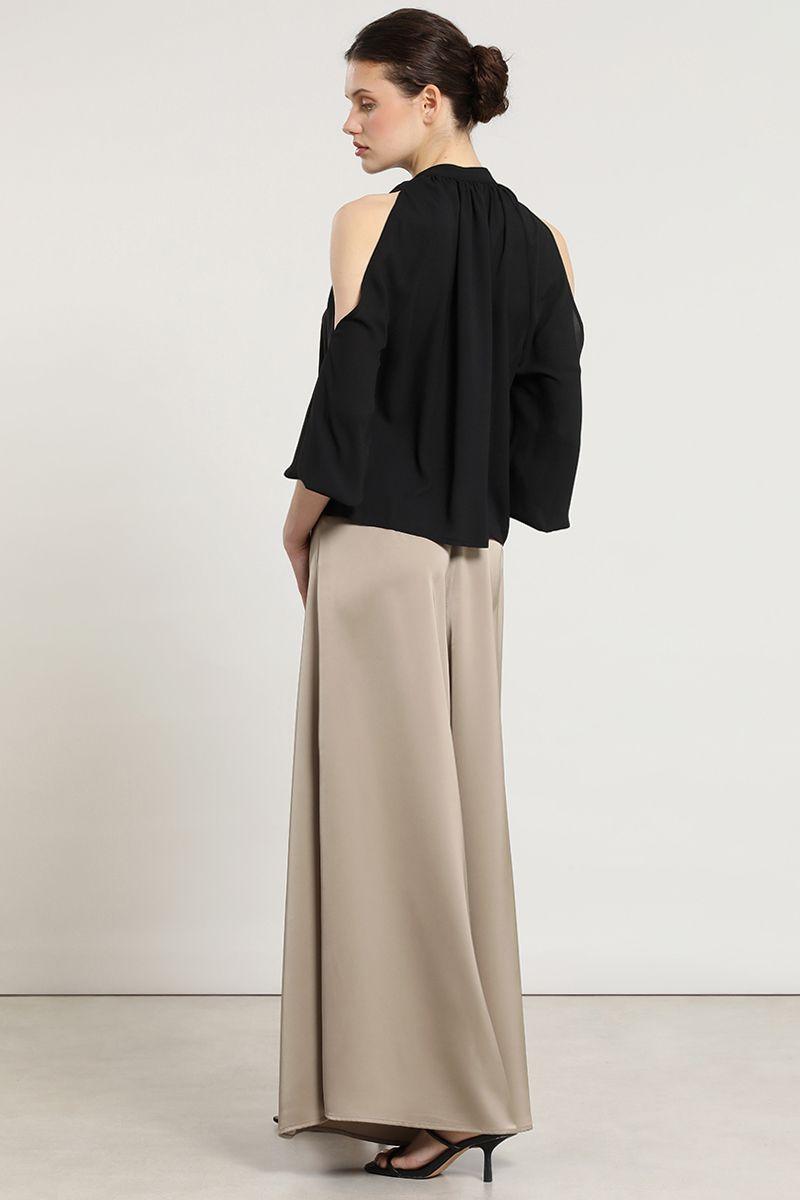 Pantalon palazzo, satin, beige Liola-5