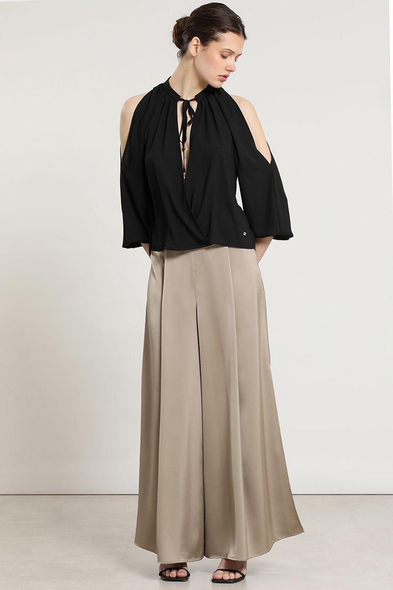 Pantalon palazzo, satin, beige Liola-6