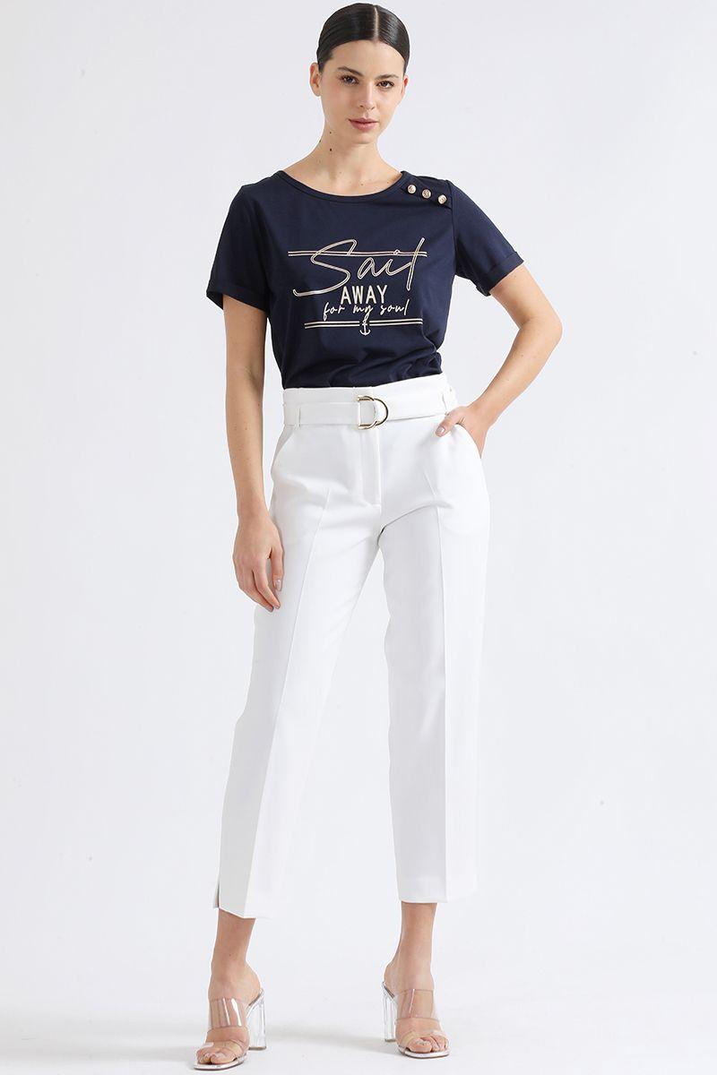 Polera Texto, Y Boton Marinero Azul Marino Liola-1