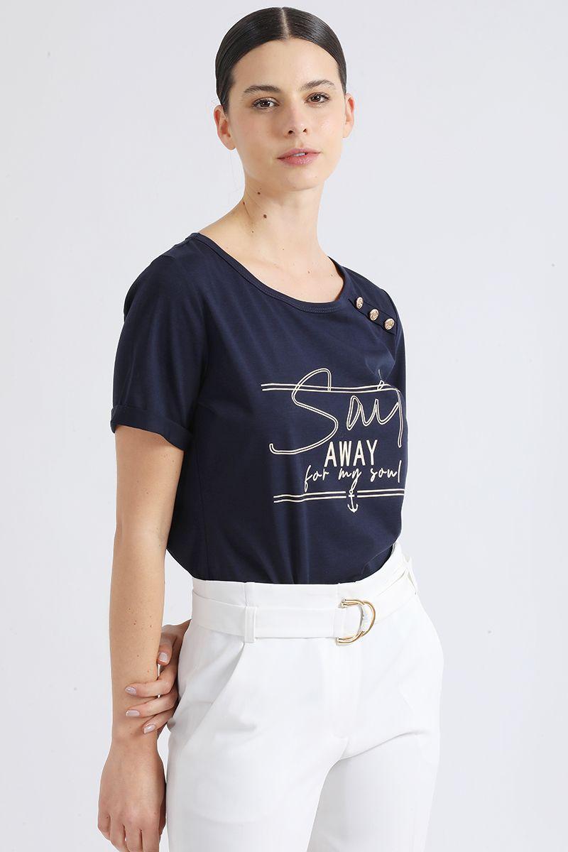 Polera Texto, Y Boton Marinero Azul Marino Liola-2