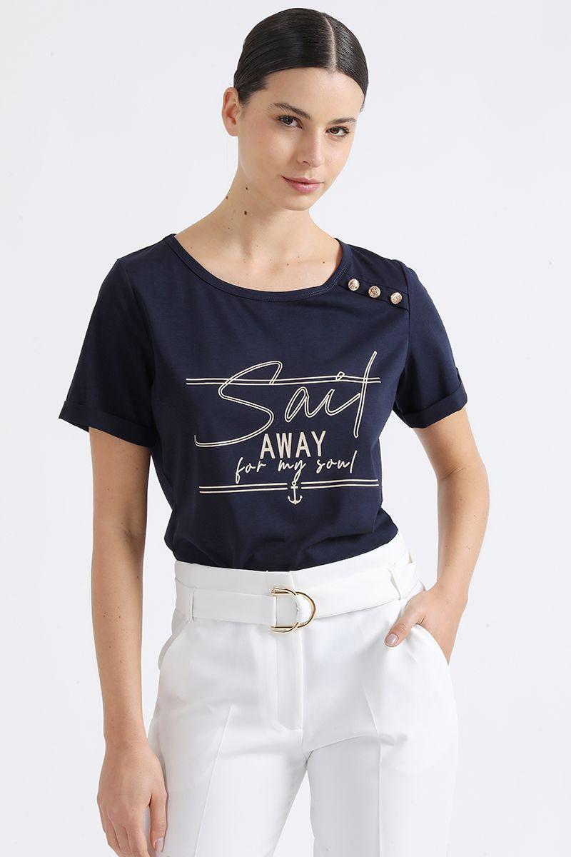 Polera Texto, Y Boton Marinero Azul Marino Liola-3