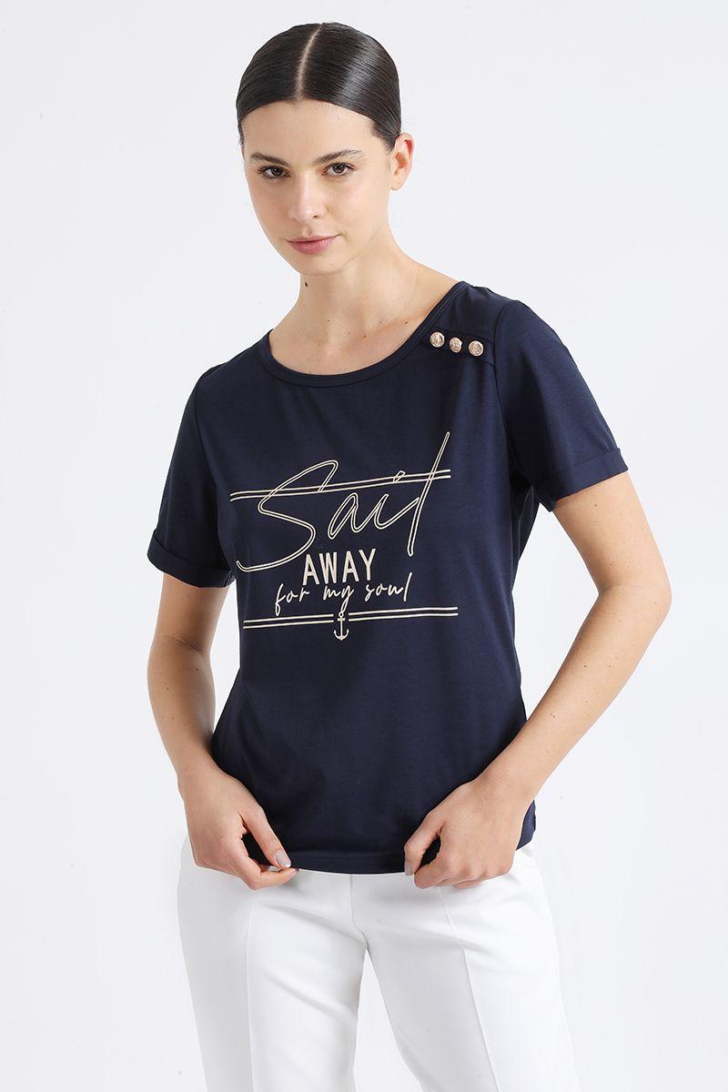 Polera Texto, Y Boton Marinero Azul Marino Liola-4