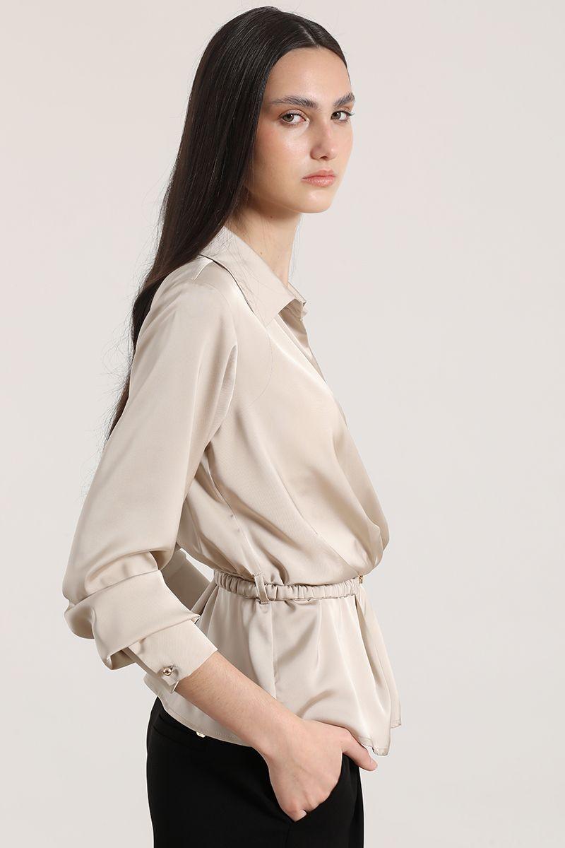 Blusa cruzada con cinturón Liola mujer beige-2