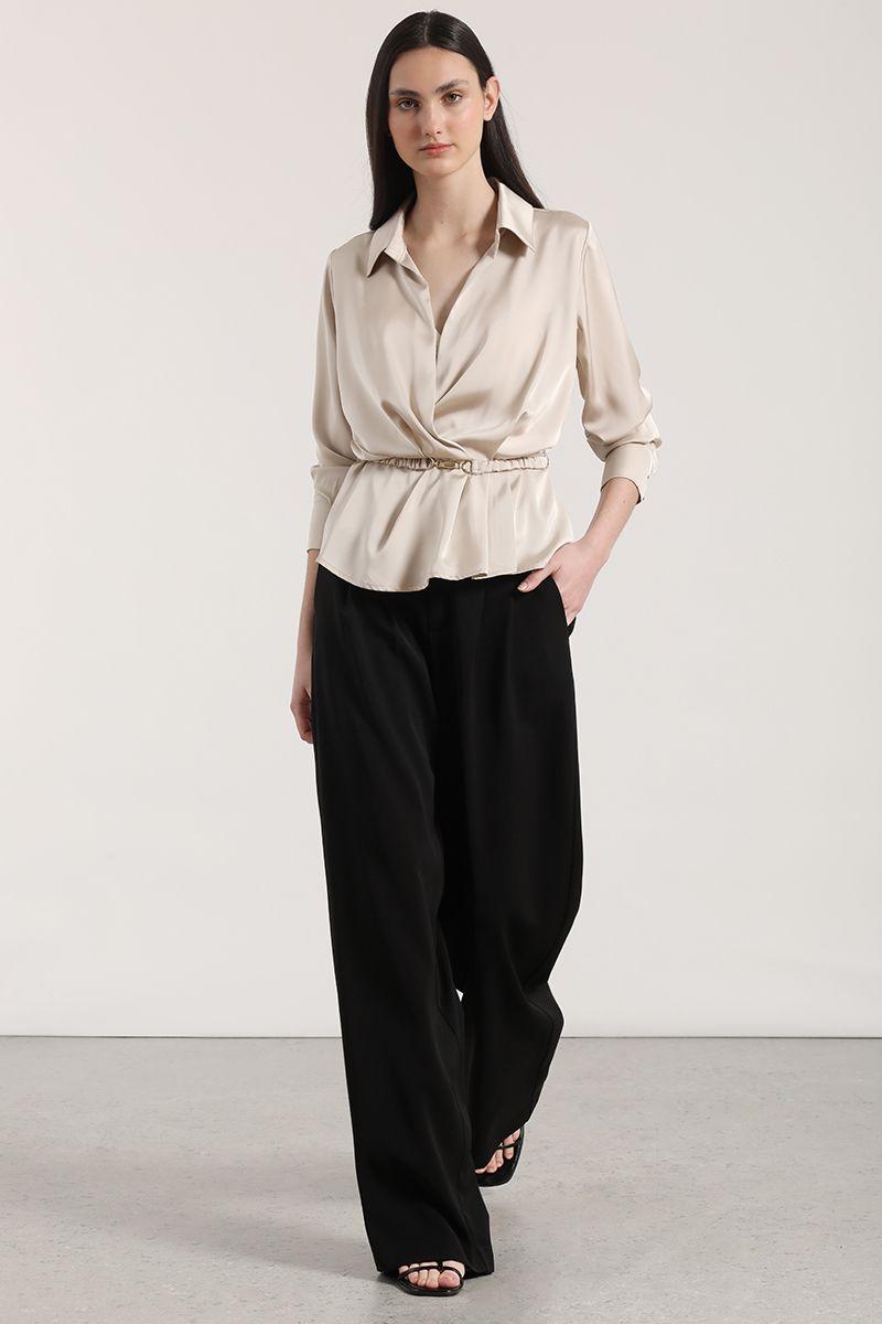 Blusa cruzada con cinturón Liola mujer beige-3