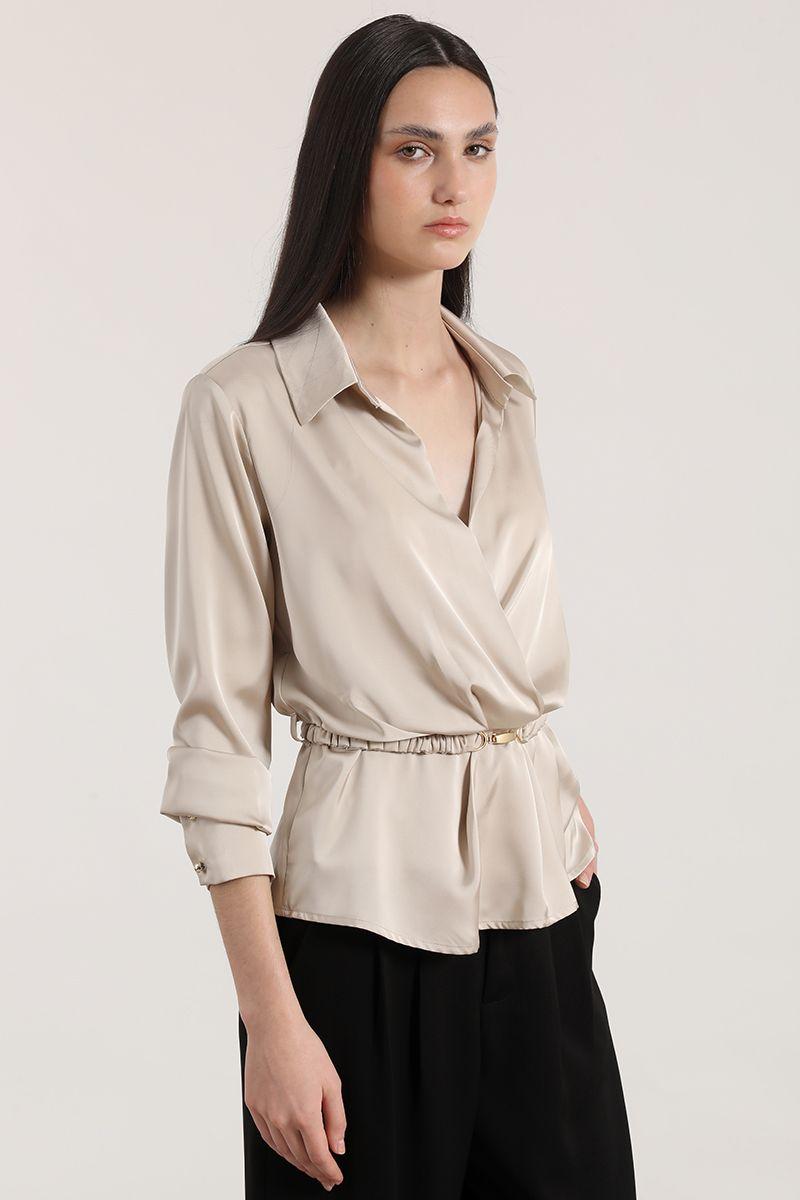 Blusa cruzada con cinturón Liola mujer beige-4