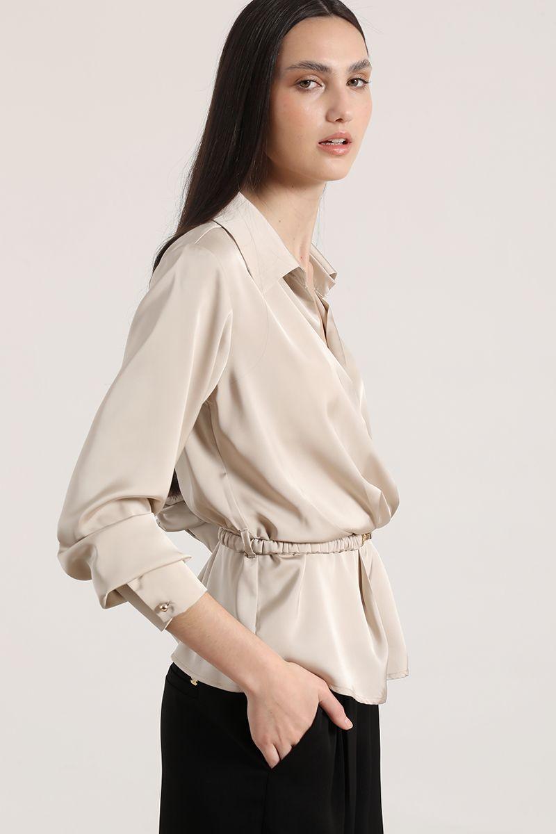 Blusa cruzada con cinturón Liola mujer beige-5