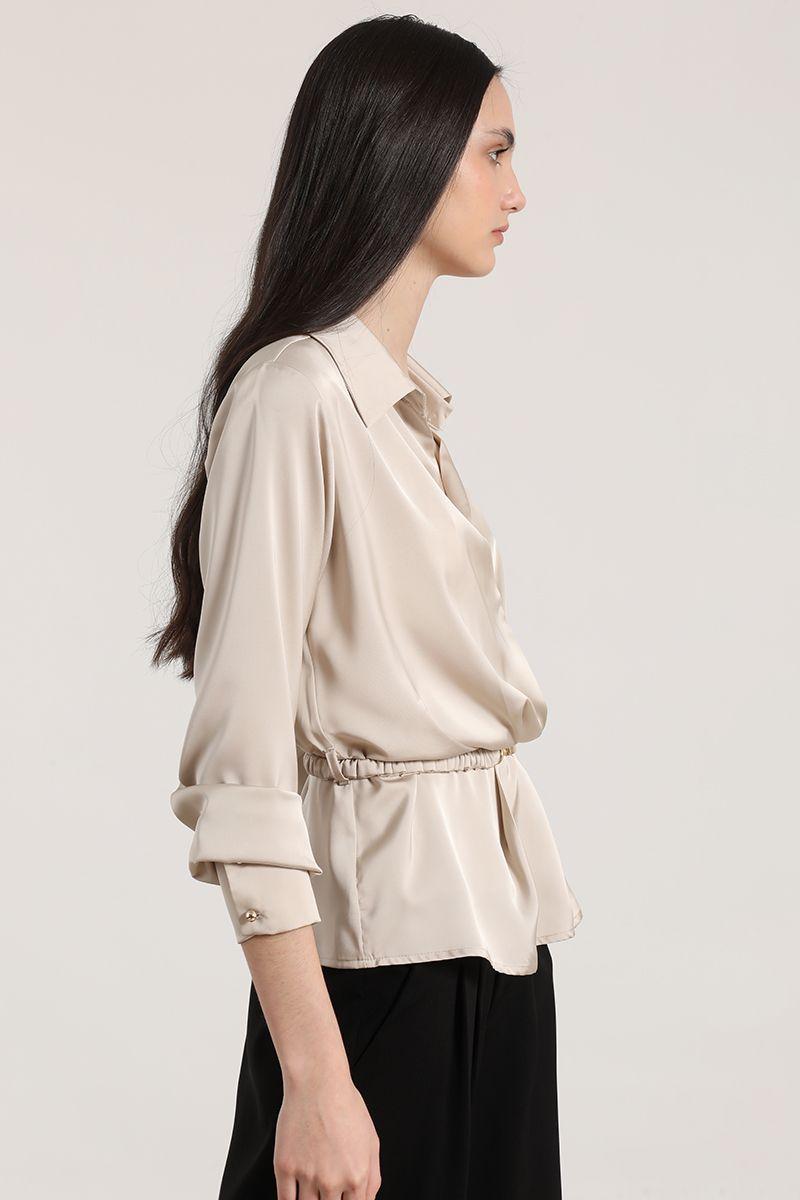 Blusa cruzada con cinturón Liola mujer beige-6