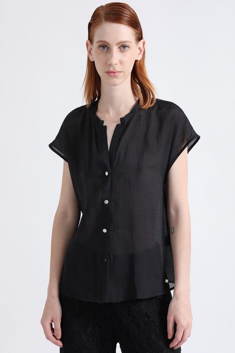 Blusa Tela Fantasia Boton Joya, Negro Liola-3