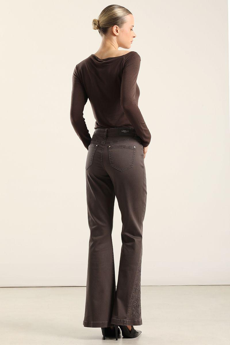 Jeans Color Flare, Bordado, Chocolate Liola-4