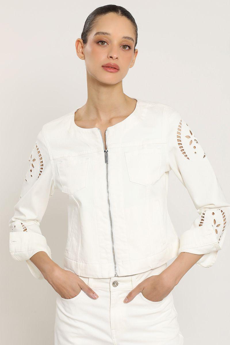 Chaqueta jeans color, bordado, crudo Liola-0