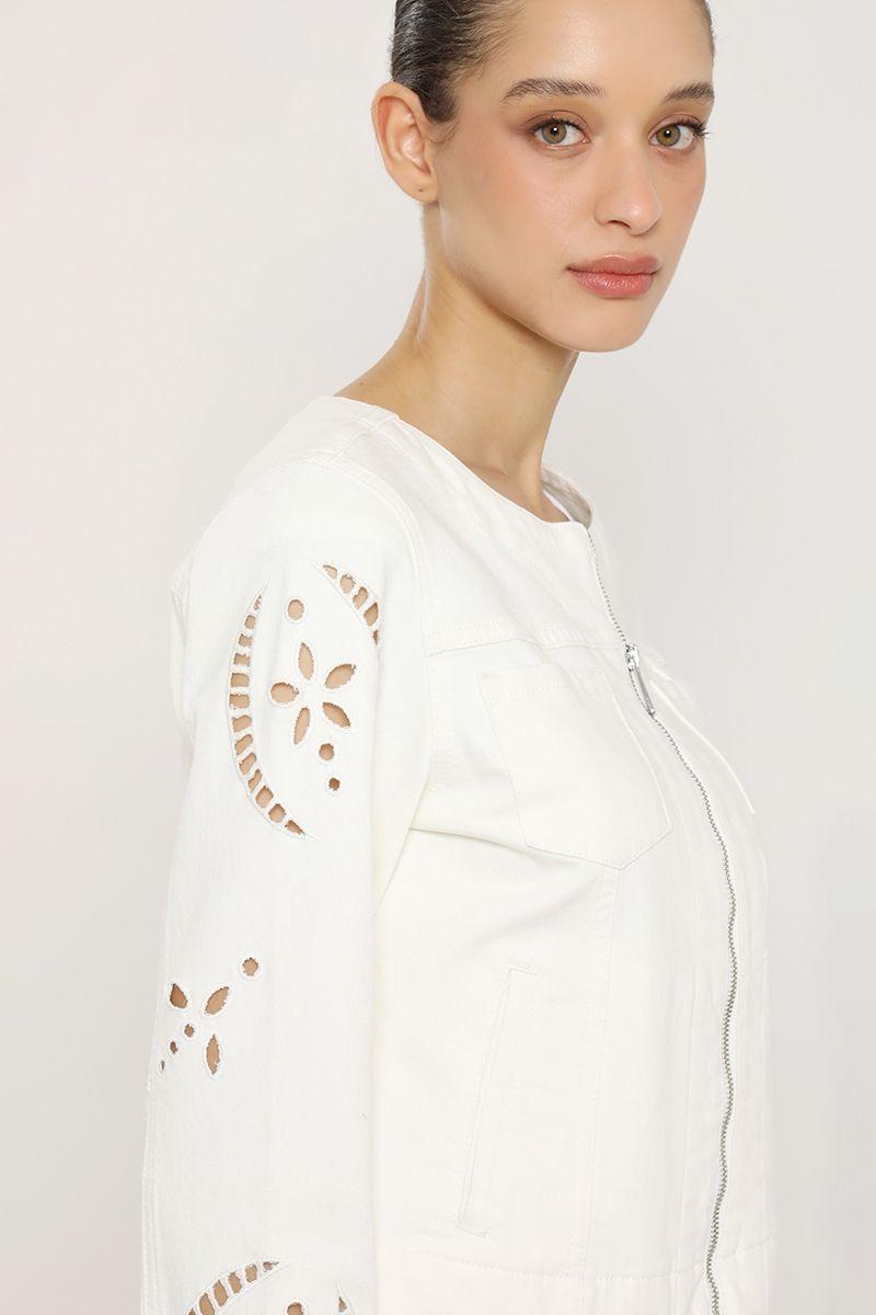 Chaqueta jeans color, bordado, crudo Liola-1