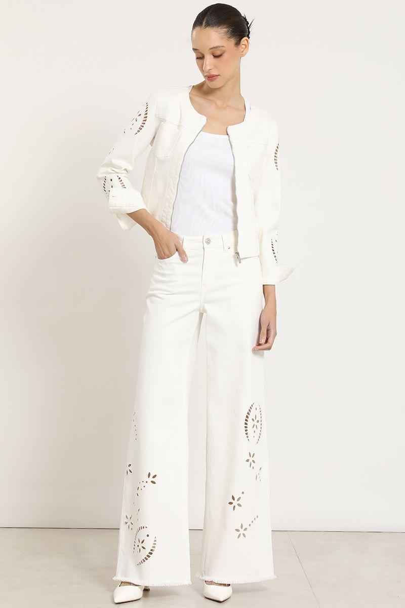 Chaqueta jeans color, bordado, crudo Liola-2