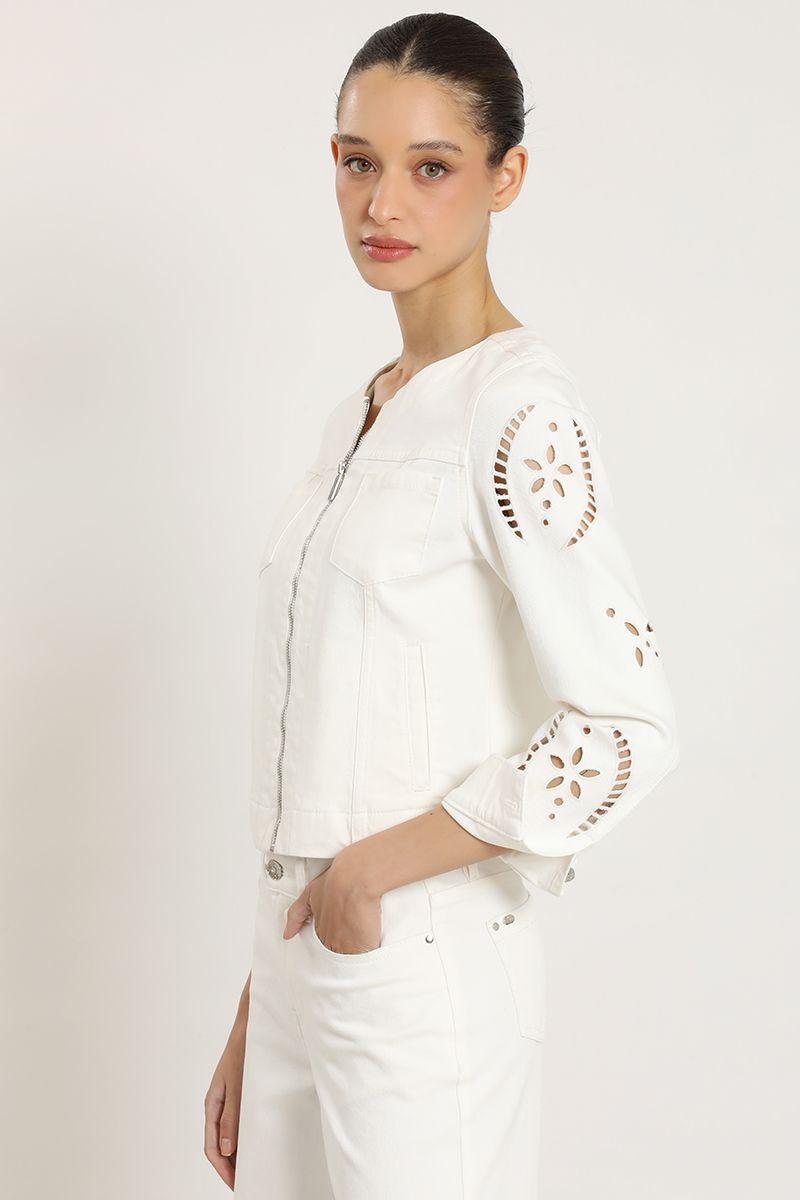 Chaqueta jeans color, bordado, crudo Liola-3