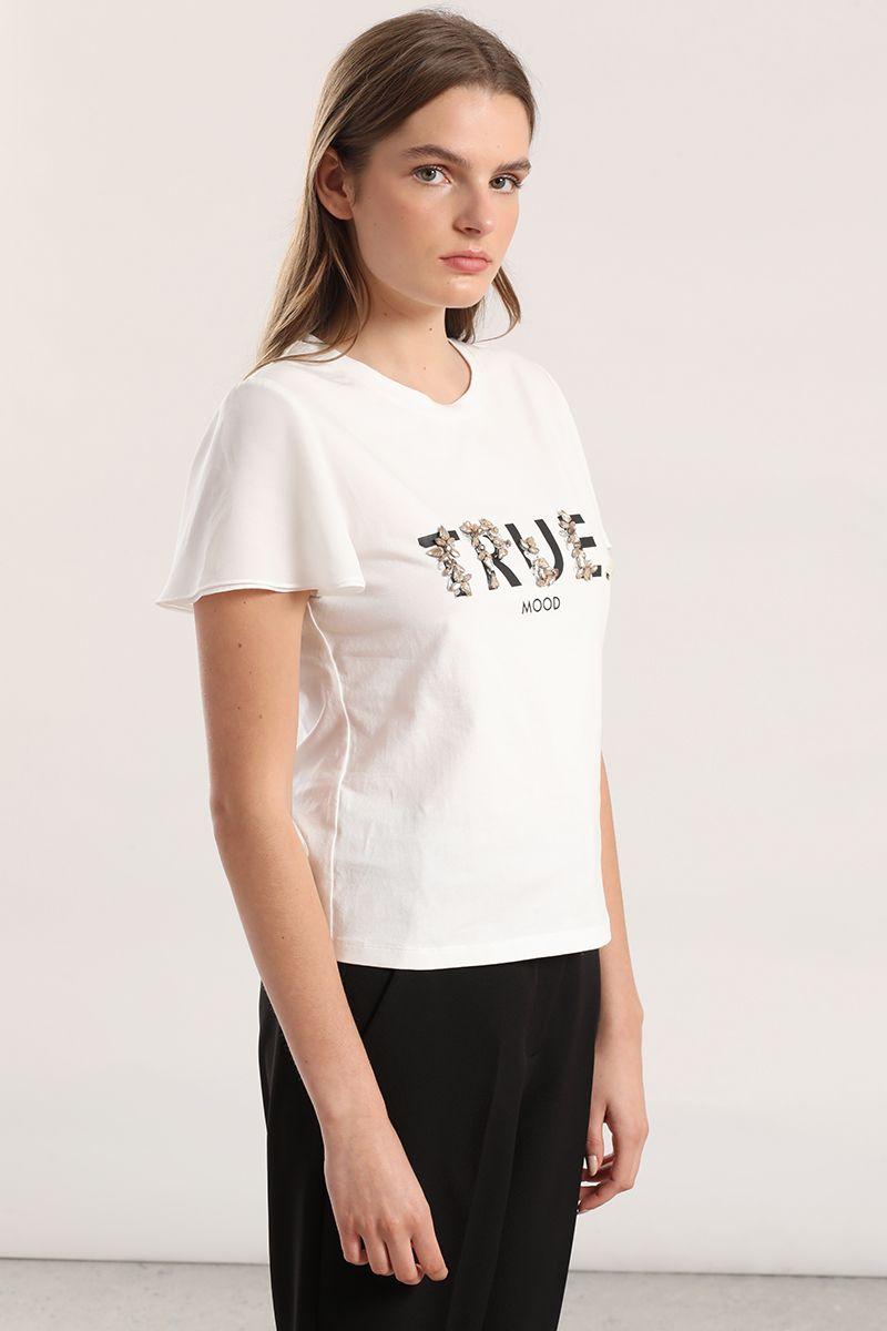 Polera algodon aplicacion joya mujer Liola crudo-2