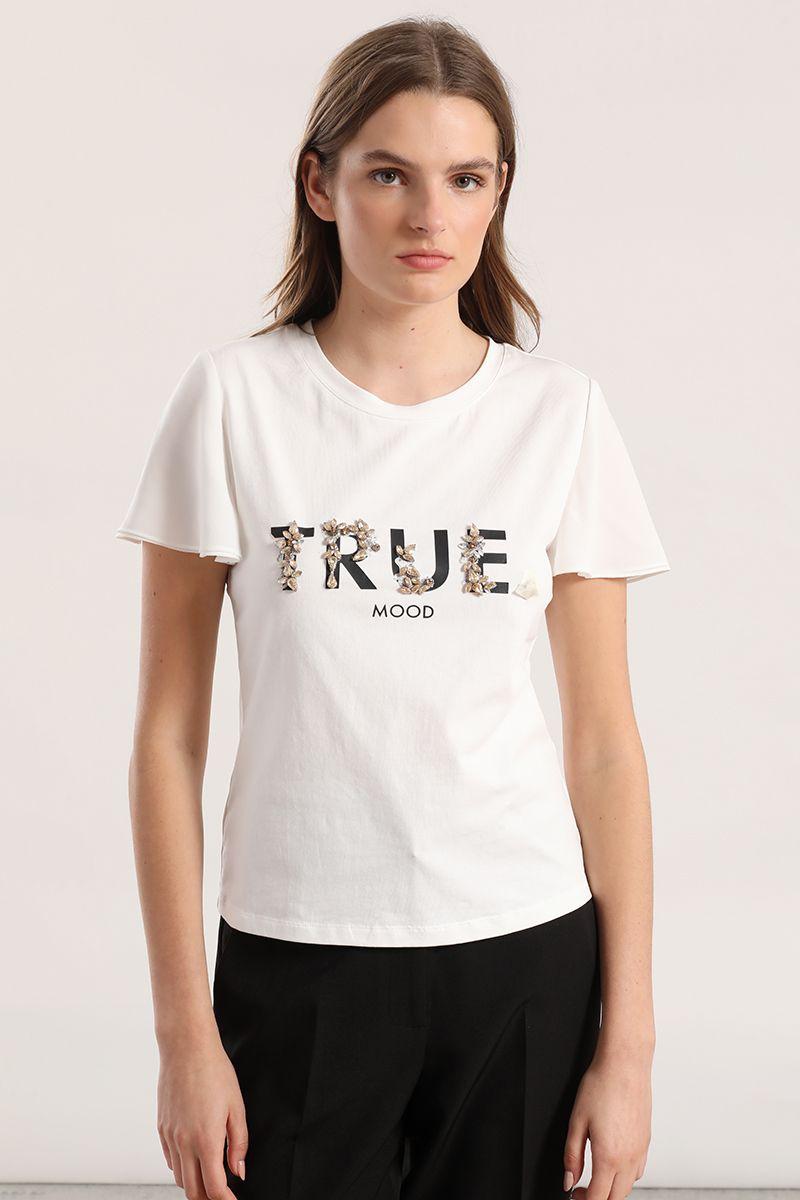 Polera algodon aplicacion joya mujer Liola crudo-3