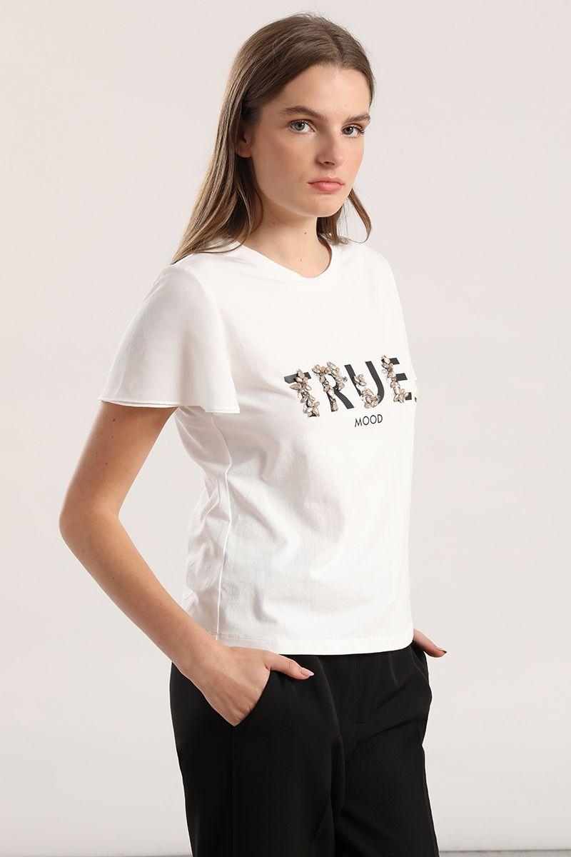 Polera algodon aplicacion joya mujer Liola crudo-4