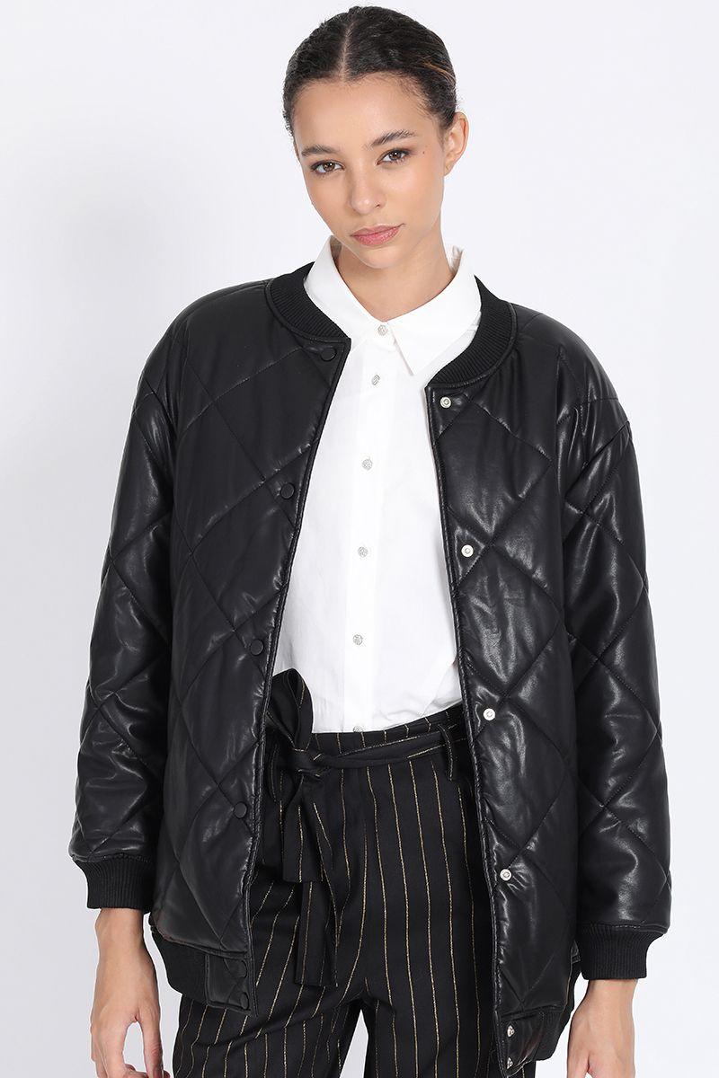Chaqueta Bomber Acolchado Efecto Cuero, Negro Liola-0