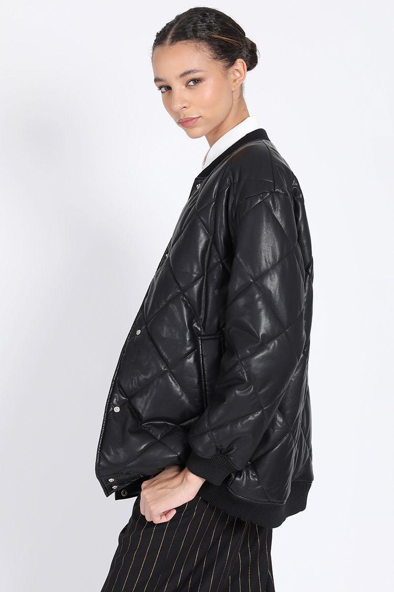 Chaqueta Bomber Acolchado Efecto Cuero, Negro Liola-1