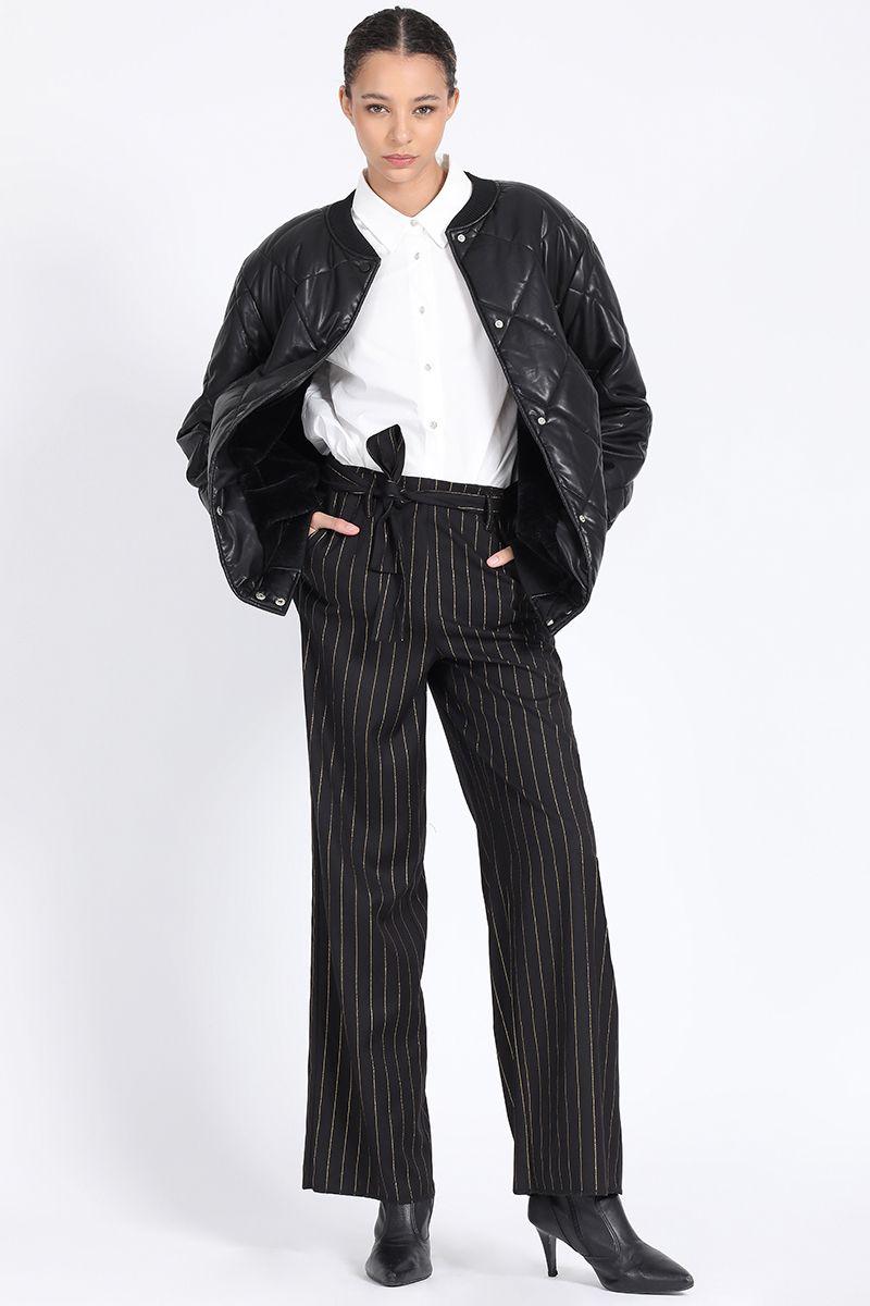 Chaqueta Bomber Acolchado Efecto Cuero, Negro Liola-3