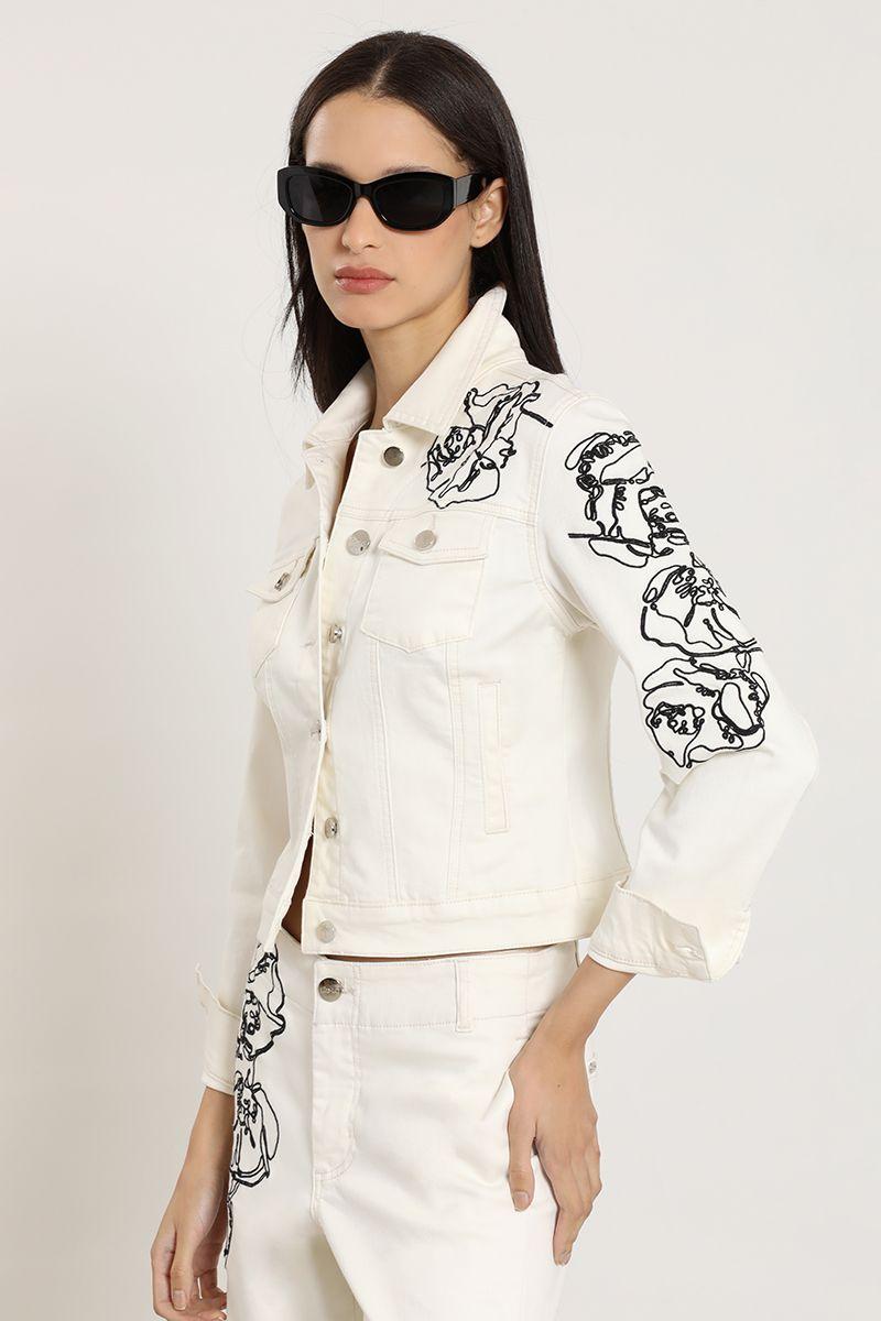 Chaqueta ,jeans color, bordado, beige Liola-2