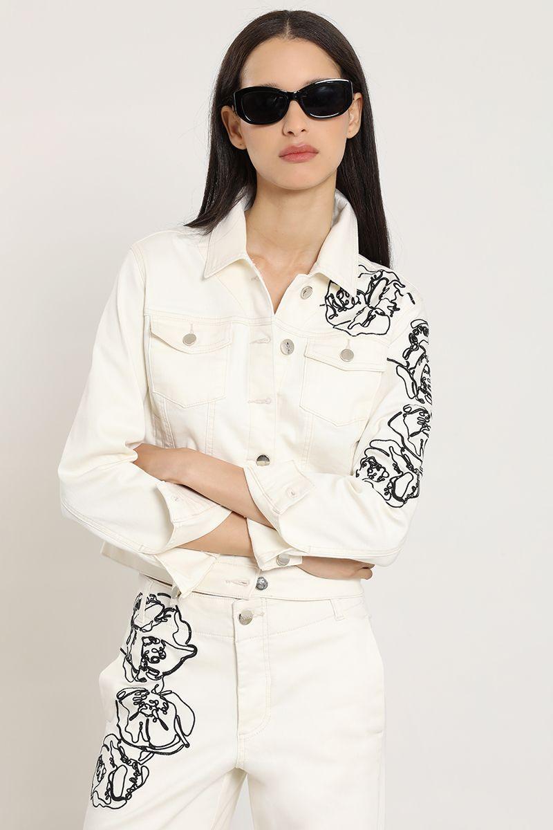 Chaqueta ,jeans color, bordado, beige Liola-4