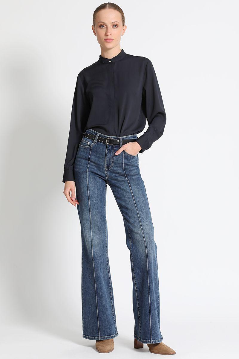 Jeans Flare Tiro Medio Celeste Liola-0